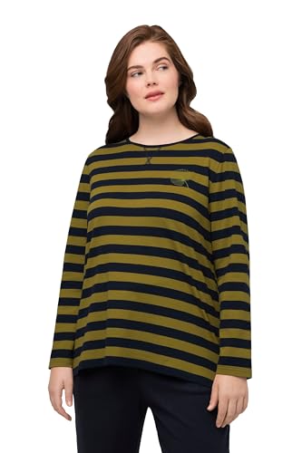 Ulla Popken Damen Striped with Chest Embroidery T-Shirt, Marine, 46-48 von Ulla Popken