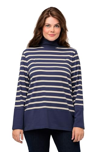 Ulla Popken Damen Striped with colorblocking T-Shirt, Blau Grau, 50-52 von Ulla Popken