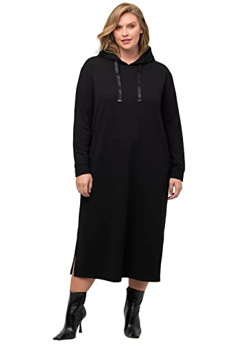 Ulla Popken Damen Sweat-Midikleid, Kapuze, Taschen, Lange Seitenschlitze Kleid, schwarz, 54-56 von Ulla Popken