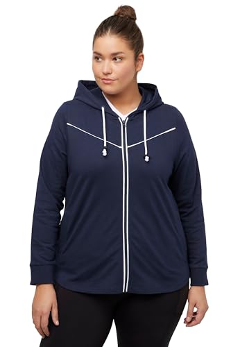 Ulla Popken Damen Sweatjacke, Kontrastpipings und Zipper Sweatjacken, Marine, 46-48 EU von Ulla Popken