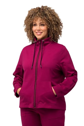 Ulla Popken Damen Sweatjacke, Stehkragen, Kängurutaschen Sweatshirt, Magenta, 46-48 von Ulla Popken