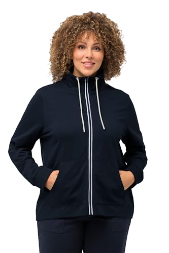 Ulla Popken Damen Sweatjacke, Stehkragen, Kängurutaschen Sweatshirt, Marine, 50-52 von Ulla Popken