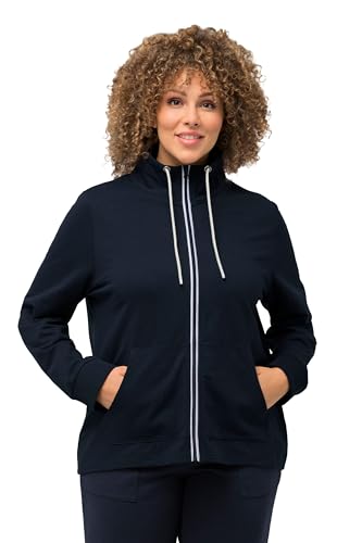 Ulla Popken Damen Sweatjacke, Stehkragen, Kängurutaschen Sweatshirt, Marine, 50-52 von Ulla Popken