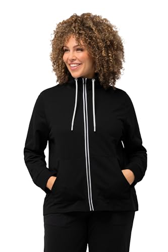 Ulla Popken Damen Sweatjacke, Stehkragen, Kängurutaschen Sweatshirt, schwarz, 48-50 von Ulla Popken