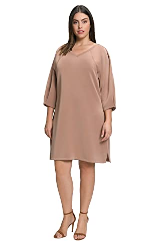 Ulla Popken Damen Sweatkleid, Zierfalten, V-Ausschnitt, 3/4-Arm Kleider, braun, 46-48 von Ulla Popken