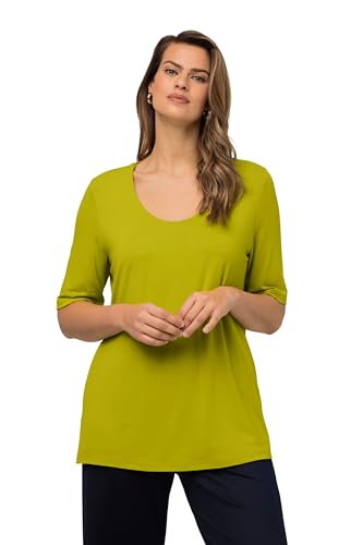 Ulla Popken Damen T-Shirt, vorne doppellagig, V-Ausschnitt, Halbarm, grün, 54/56 von Ulla Popken