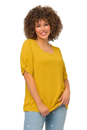 Ulla Popken Damen T-shirt mit Knotendetail Am Ärmel, Classic T Shirt, Gelb, 50-52 EU von Ulla Popken