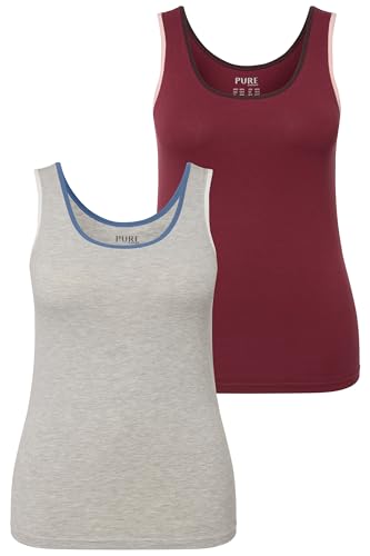 Ulla Popken Damen Tanktop Doublepack, Contrast Piping Unterhemd, hellgrau mélange, 42-44 von Ulla Popken