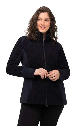 Ulla Popken Damen Teddyfleecejacke, gepatched Sweatjacke, Marine, 50-52 von Ulla Popken