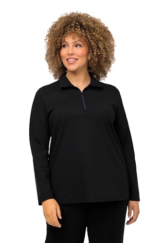 Ulla Popken Damen Thermo-Shirt, Stehkragen, Zipper, Langarm Langarmshirt, schwarz, 50-52 von Ulla Popken