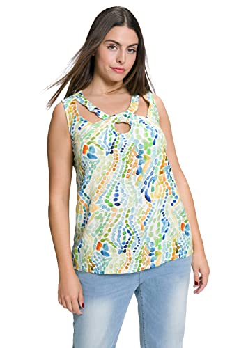 Ulla Popken Damen Top, Pinselmuster, Rundhals, ärmellos, Leinenmix Blusen, schneeweiß, 54-56 von Ulla Popken