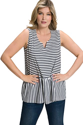 Ulla Popken Damen Top, Streifen, A-Linie, Tunika-Ausschnitt, ärmellos T-Shirt, Marine, 50-52 von Ulla Popken