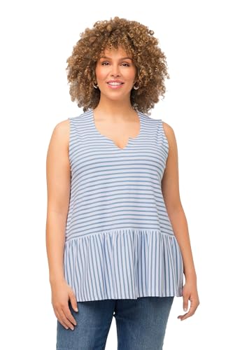 Ulla Popken Damen Top, Streifen, A-Linie, Tunika-Ausschnitt, ärmellos T-Shirt, helles blau, 46-48 von Ulla Popken