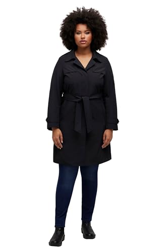 Ulla Popken Damen Trenchcoat, A-Linie, Hemdkragen, Bindegürtel Threnchcoat, Schwarz, 46/48 von Ulla Popken