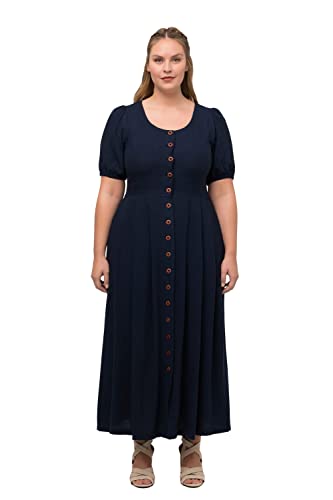 Ulla Popken Damen Übergrößen Landkleid aus Leinenmischung. Runder Ausschnitt und kurze Ärmel. 818323, marine, 52 von Ulla Popken