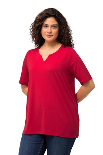 Ulla Popken Damen Übergrößen T-Shirt, kurzärmlig, A-Linie und Tunesischer Kragen, Rot 42+ 807259535-42+, rot, 44-46 von Ulla Popken