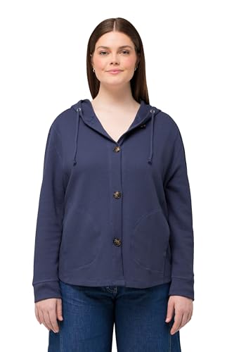 Ulla Popken Damen Waffle Pique Sweatjacket with Hood Sweatjacke, Tintenblau, 42-44 von Ulla Popken