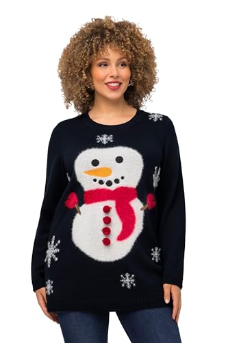 Ulla Popken Damen Weihnachtspullover, Schneemann, Rundhals, Langarm Pullover, Marine, 46-48 von Ulla Popken