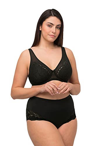 Ulla Popken Damen Wire-Bra, High Apex Mesh, Lace Detail BH, Schwarz, 100D von Ulla Popken