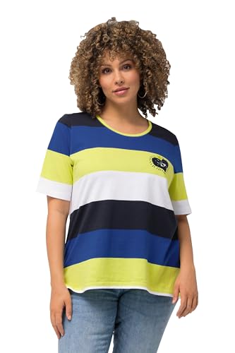 Ulla Popken Damen gestreiftes Stickerei, Classic T-Shirt, Kobaltblau, 50-52 von Ulla Popken