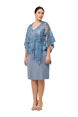 Ulla Popken Damen große Größen Kleid mit Spitzenüberwurf, Spitzen-Überwurf, Pailletten, V-Ausschnitt, 3/4-Arm helles stahlblau 50+ 825052180-50+ von Ulla Popken