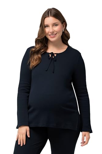 Ulla Popken Damen große Größen Übergrößen Bellieva Longshirt, Rippjersey, Ausschnitt mit Bindeband, Stilfunktion, Langarm Marine 50+ 825384130-50+ von Ulla Popken