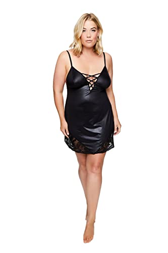 Ulla Popken Damen große Größen Übergrößen Plus Size 2-TLG. Set, Négligé & String, Lederoptik, elastisch schwarz 54+ 824734130-54+ von Ulla Popken