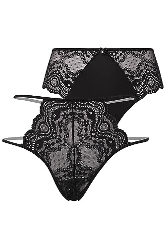 Ulla Popken Damen große Größen Übergrößen Plus Size 2-TLG. Set, Panty und String, Ouvert-Öffnung im Schritt schwarz 42+ 823901100-42+ von Ulla Popken