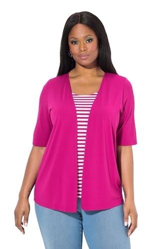 Ulla Popken Damen große Größen Übergrößen Plus Size 2-in-1-Shirt, Ringel, Rundhals, Halbarm Magenta 50+ 828992810-50+ von Ulla Popken