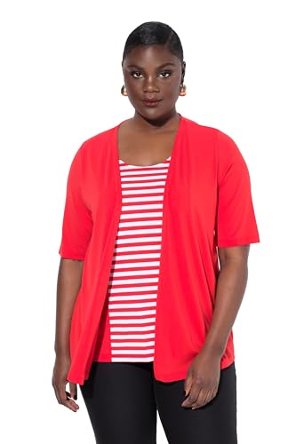 Ulla Popken Damen große Größen Übergrößen Plus Size 2-in-1-Shirt, Ringel, Rundhals, Halbarm paprikarot 50+ 828992521-50+ von Ulla Popken