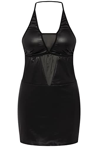 Ulla Popken Damen große Größen Übergrößen Plus Size Negligé + String, 2-TLG Set., Mesh-Einsatz, Wetlook schwarz 58+ 816195100-58+ von Ulla Popken