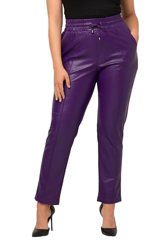 Ulla Popken Damen große Größen Übergrößen Plus Size 7/8-Hose, Lederoptik, Biesen, Elastikbund tiefes violett 54 813370840-54 von Ulla Popken