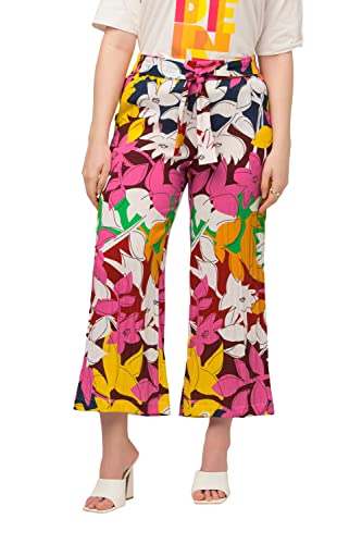 Ulla Popken Damen große Größen Übergrößen Plus Size 7/8-Hose, Leinenoptik, Blumen, weites Bein, Komfortbund Lychee 42 821274530-42 von Ulla Popken