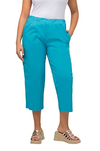 Ulla Popken Damen große Größen Übergrößen Plus Size 7/8-Hose Ruby, geformtes Knie, gerades Bein, Elastikbund tiefes Aqua 44 819749740-44 von Ulla Popken