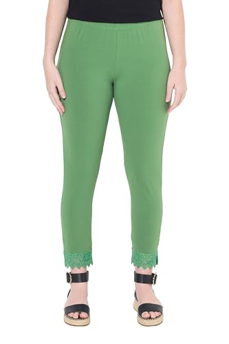 Ulla Popken Damen 7/8-leggings, Saumspitze, Biobaumwolle, Moosgrün, 50W / 32L EU von Ulla Popken