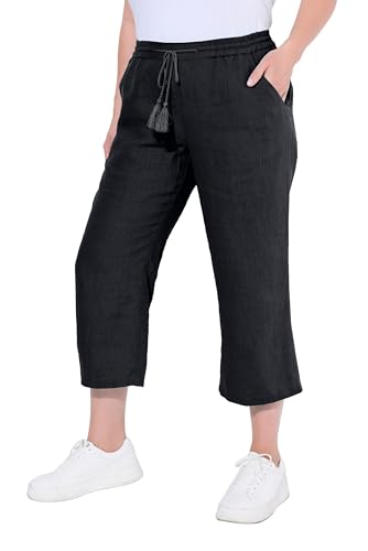Ulla Popken Damen Cool Linen Capri Pants Hose, Schwarz, 58-60 von Ulla Popken