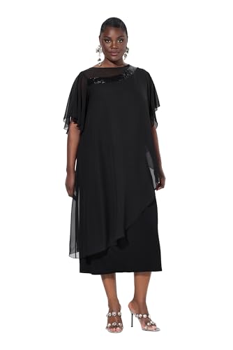 Ulla Popken Damen große Größen Übergrößen Plus Size Abendkleid, doppellagig, U-Boot-Ausschnitt, Flügel-Halbarm schwarz 54+ 836390130-54+ von Ulla Popken