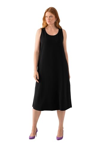 Ulla Popken Damen große Größen Übergrößen Plus Size Acetat-Midikleid, A-Linie, Rundhals, ärmellos, Taschen schwarz 46+ 823276100-46+ von Ulla Popken