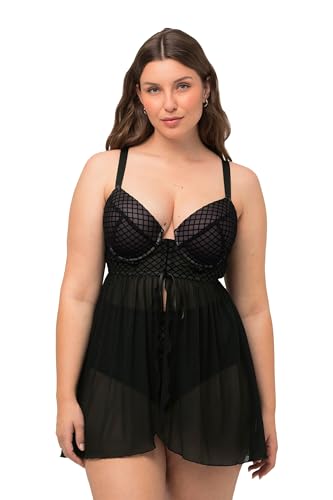 Ulla Popken Damen große Größen Übergrößen Plus Size Babydoll, Samt-Karo, Mesh, Bügel-BH, Cup C - D schwarz 105D 821349100-105D von Ulla Popken