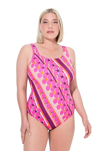 Ulla Popken Damen Badeanzug, Alice, Geometrie, Hibiskuspink, 46 EU von Ulla Popken