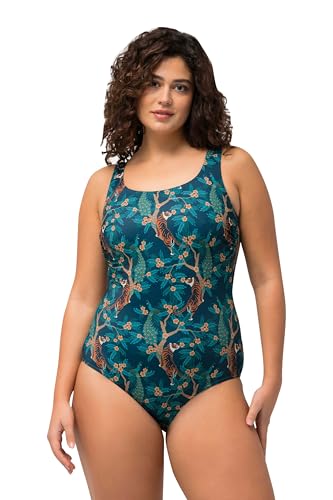 Ulla Popken Damen große Größen Übergrößen Plus Size Badeanzug, Animal-Muster, ohne Softcups Khaki 58+ 827373450-58+ von Ulla Popken