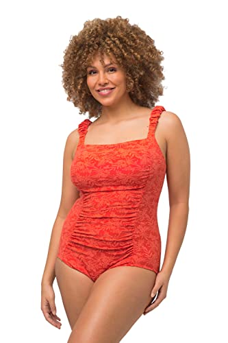 Ulla Popken Damen große Größen Übergrößen Plus Size Badeanzug, Blüten, Softcups, Rüschenträger, Ziernähte Paprika 52 815029526-52 von Ulla Popken