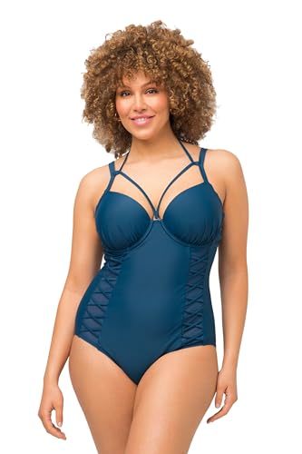 Ulla Popken Damen große Größen Übergrößen Plus Size Badeanzug, Bügel-Softcups, Neckholder Dunkles Petrol 48 804884755-48 von Ulla Popken