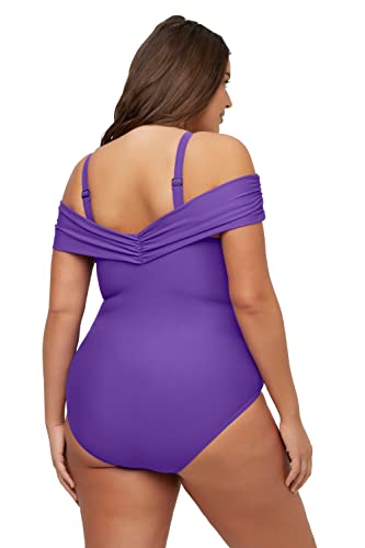 Ulla Popken Damen große Größen Übergrößen Plus Size Badeanzug, Carmen-Ausschnitt, Softcups, Träger abnehmbar violett 56, 805199 von Ulla Popken