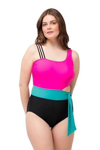 Ulla Popken Damen große Größen Übergrößen Plus Size Badeanzug, Colorblocking, Softcups neon Berry 52 826426586-52 von Ulla Popken