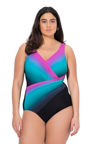 Ulla Popken Damen große Größen Übergrößen Plus Size Badeanzug, Drapierung, Farbverlauf, Softcups, recycelt schwarz 44 837691100-44 von Ulla Popken