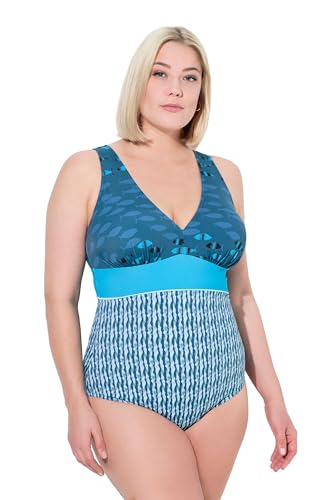 Ulla Popken Damen große Größen Übergrößen Plus Size Badeanzug, Fische, Softcups, V-Ausschnitt, recycelt tannengrün 46 837321752-46 von Ulla Popken