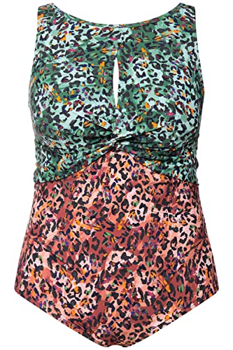 Ulla Popken Damen große Größen Übergrößen Plus Size Badeanzug, Leomuster, drapiert, Softcups, Cut-Out Ziegelrot 52 814921541-52 von Ulla Popken