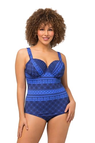 Ulla Popken Damen große Größen Übergrößen Plus Size Badeanzug, Ornamente, Bügel, Softcups, Rüschen violettblau 44 815245738-44, (815245) von Ulla Popken