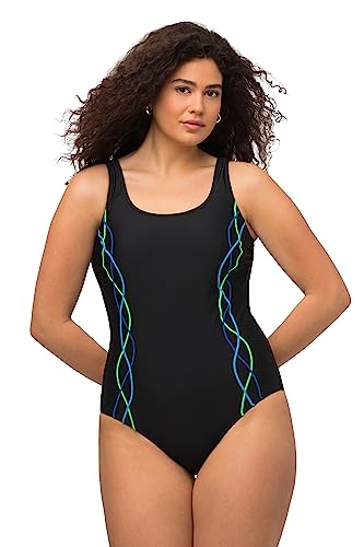 Ulla Popken Damen Badeanzug, Pipings, Unterbrustband, Vorderfutter T-Shirts, Schwarz, 48 EU von Ulla Popken